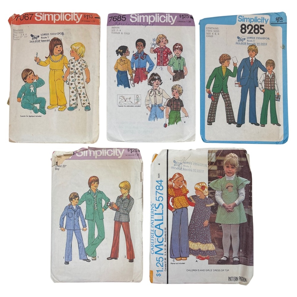 Vintage 70s Kids Sewing Patterns Lot Simplicity McCalls Size 4 Western Pajamas